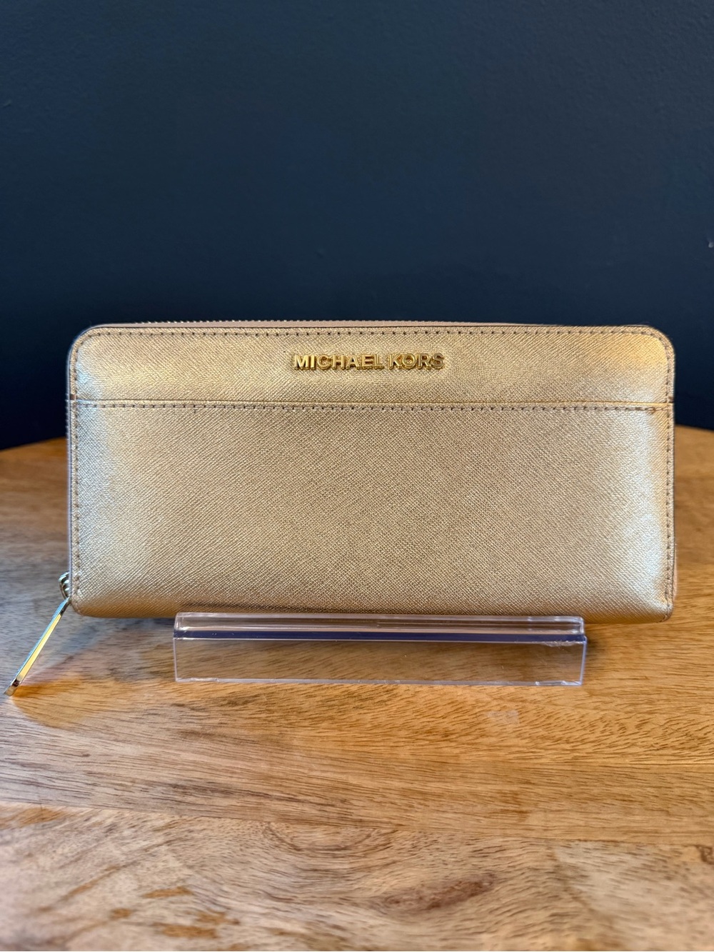 Michael Kors Metallic Gold Zip-Around Card & Key Holder